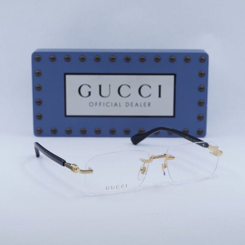 Gucci GG1221O 001 Rectangle Eyeglasses - Gold/Black 56mm - Picture 4 of 10